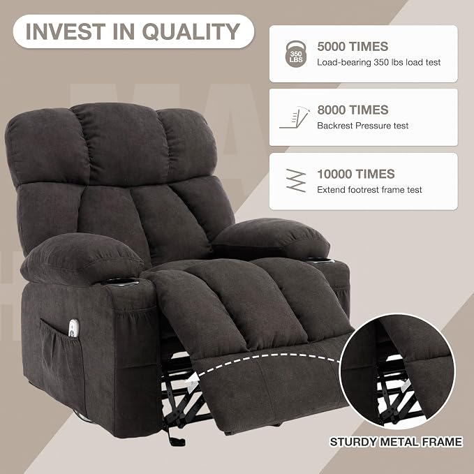 Massage Rocker Recliner Chair with Heat and Vibration Ergonomic Rocking Lounge Chair for Living Room Comfy Overstuffed Recliner with 4 Side Pockets, 2 Cup Holders, Black