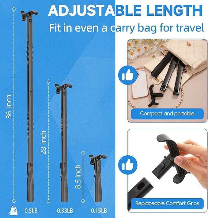 36 Inch Adjustable Long Handled Shoe Horn - Dressing Stick Aid for Seniors, Disabled - Ideal for Hip, Back, Shoulder Surgery Recovery – Helps with Getting Dressed, Sock Remover