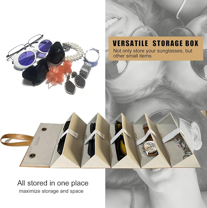 Longjet Sunglasses Organizer Travel Glasses Case 5 Slots Multiple Pairs Eyeglasses Storage Box Hanging Eyewear Holder