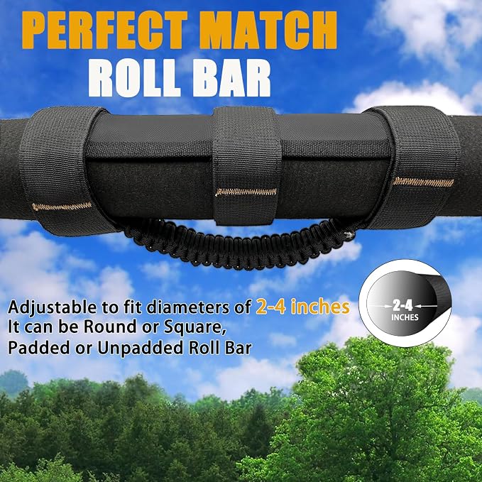 2 Pack Paraocrd Roll Bar Grab Handles for Jeep Wrangler Accessories | CJ YJ TJ JK JL LJ JLU JKU Sahara Freedom Rubicon, Gladiator JT (1955-2023 Modle), Upgrade Strong Metal Buckle, Non-Deformable