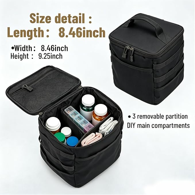 Travel Medicine Bag,Medication Pill Bottle Organizer Empty Case | Medicine Bag For Traveling,Hold Large Pill Bottles,Empty First Aid Bag