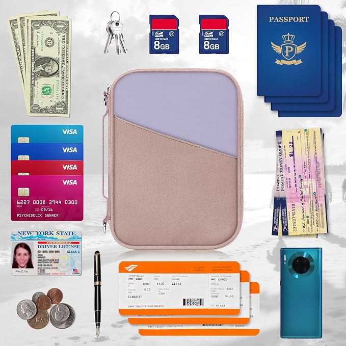 Family Passport Holder for Travel with RFID Blocking, Traveling Essentials Organizer Pouch Bag, Light Passport Wallet for Travel Must Haves Accessories for Women Men