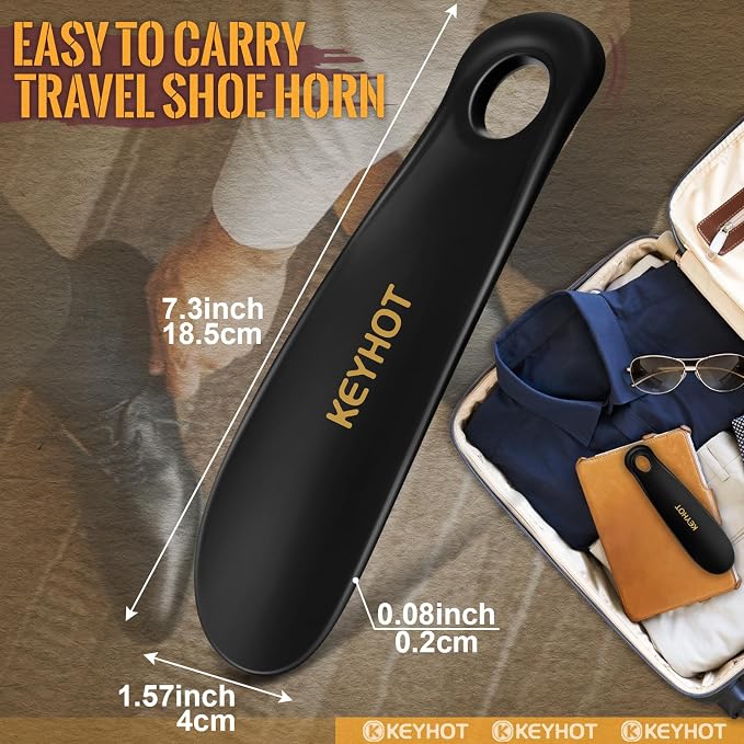 Plastic Shoe Horn 7.3 Inch, Travel Size Shoe Horn for Kids Women Men Seniors | Portable Mini Shoehorn, Short Shoe Spoon, Small Compact Lightweight Wear Shoes Helper (1PC Black)