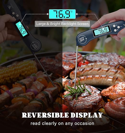 DOQAUS Meat Thermometer – Temperature Dial Thermometers for Cooking Backlight & Auto-Rotating Display, Kitchen Gadgets Essentials for BBQ Oven Grill Smoker Candy Blue
