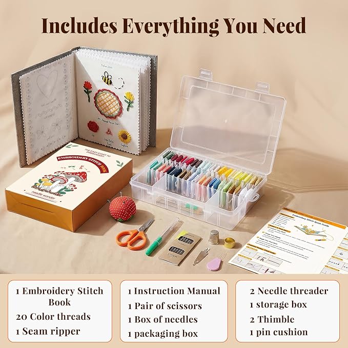 CYANFOUR 2026 New Embroidery Stitch Book Kit for Adults Beginners, Cross Stitch Kit with Step-by-Step Guide and Video, Threads and Needles, Portable Crafts Gift for Adults