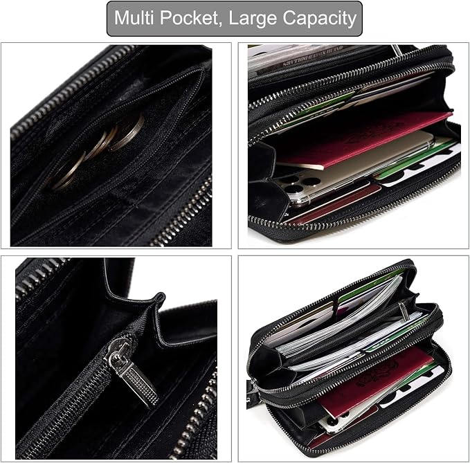 Genuine Leather Long Wallet for Men, Large Capacity Purse Clutch Bag Handbag Checkbook Cash Credit Cards Phone Holder | Large Capacity