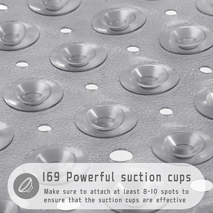 Yimobra Shower Bathtub Mat Non Slip, 21x21 Inch, Soft Square Bath for Tub with Suction Cups and Drain Holes, Stall Floor Mats Bathroom, Machine Washable, Bathroom Accessories, Clear Gray