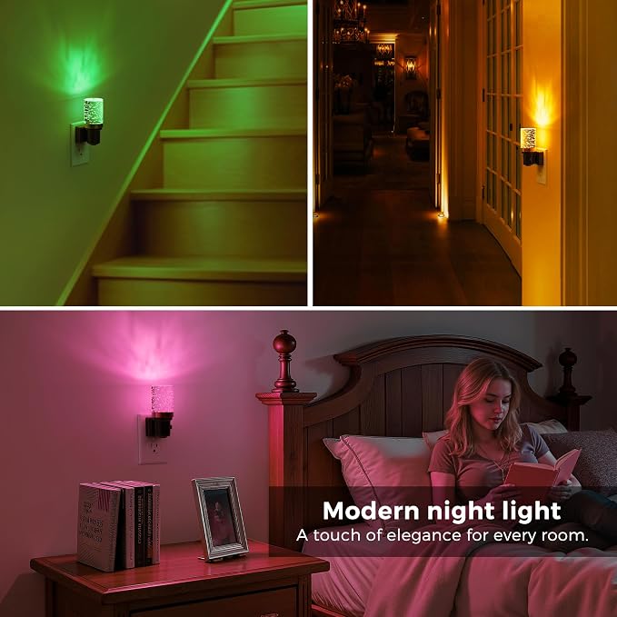 L LOHAS LED Night Light, Dimmable Night Lights Plug into Wall | Color Changing Nightlight RGB with Auto Light Sensor for Halloween, Christmas, Holiday, Hallway Bedroom Kids Room