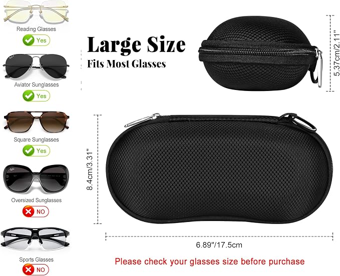 RayLove Sunglasses Case Hard Shell (2Pack), Crush Resistant Eyeglass Case with Zipper, Lightweight Sunglasses Travel Case