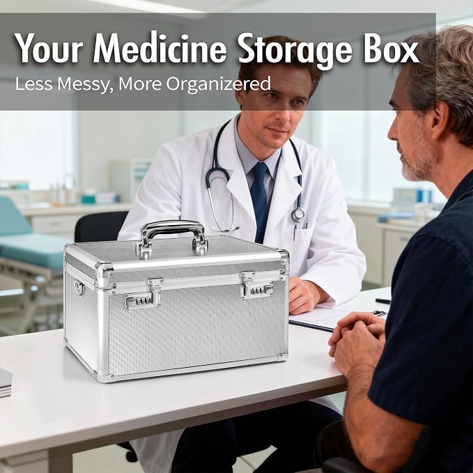 Silver Medication Combination Lock Boxes with Code for Personal Items, Medicine Lockbox for Documents 14.76 x 7.6 x 9.1 Inches Colorful Large