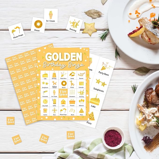 Birthday Bingo Game Cards, Golden Birthday Bingo Games for Adults, Birthday Bingo Cards Supplies, Birthday Party Decor Favors, Card Gifts for Friends Family Holiday, (Birthday)