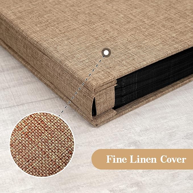 potricher Linen Hardcover Photo Album 4x6 600 Photos Large Capacity for Family Wedding Anniversary Baby Vacation (Khaki, 600 Pockets)