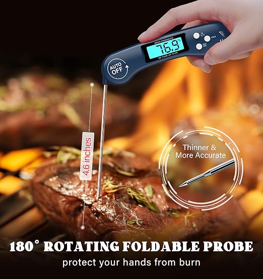 DOQAUS Meat Thermometer – Temperature Dial Thermometers for Cooking Backlight & Auto-Rotating Display, Kitchen Gadgets Essentials for BBQ Oven Grill Smoker Candy Blue