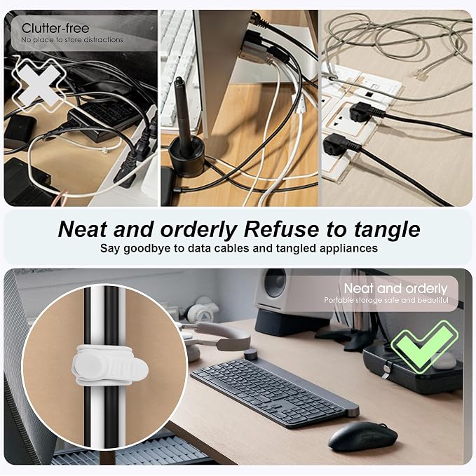 16Pcs 4.2" Silicone Cable Ties Cord Organizer for Cable Management, Reusable Cable Organizer Electronic Accessories in Home,Office,Kitchen,School,Travel (Black & White)