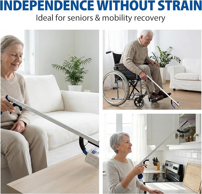 Blue Jay 32" Reacher Grabber Tool for Seniors, 2 Pack - Sturdy Non-Folding Pick Up Stick with Magnetic Tip, Lightweight Long Reach Assist for Elderly, Mobility, & Surgery Recovery