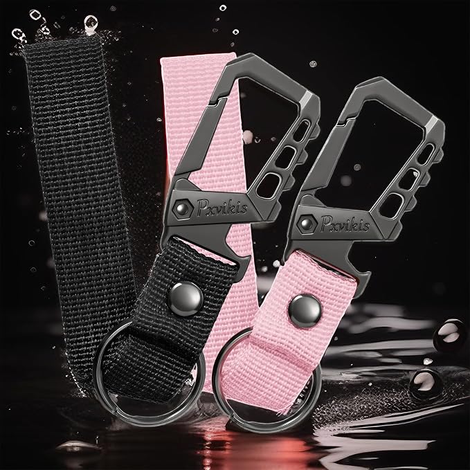Metal heavy duty key chain carabiner clip bottle opener wrist lanyard ring car key fob unisex for men and women