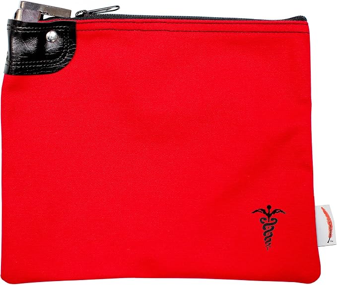 Canvas Medication Organizer Lock Bag, Red, 8 x 10 | Travel Pill Organizer, 2 Keys Included, Heavy Duty Lock System, Pill Pouch