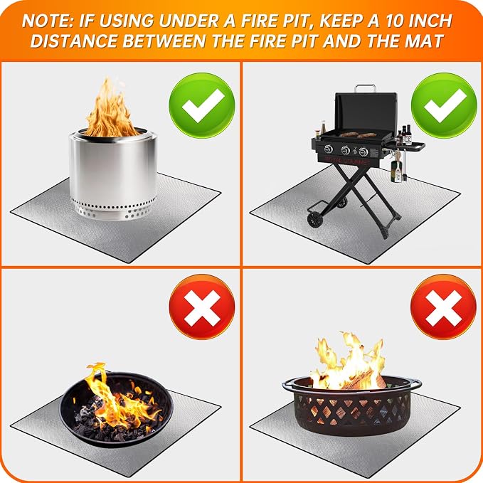 DocSafe 40 x 40 inches Square Fire Pit Mat,4-Layer Fireproof Under Grill Mat Heat Insulated Indoor Fireplace Pad Protector for Deck,Patios,Grass,BBQ Smoker, Portable Reusable Oil-Proof and Waterproof