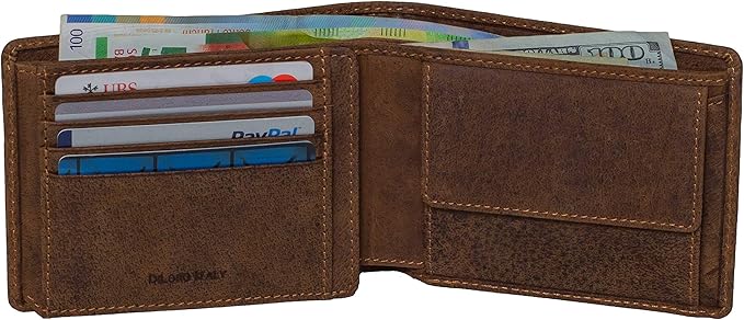 DiLoro Italy Mens Leather Wallet Bifold Flip ID Coin Section RFID Protection