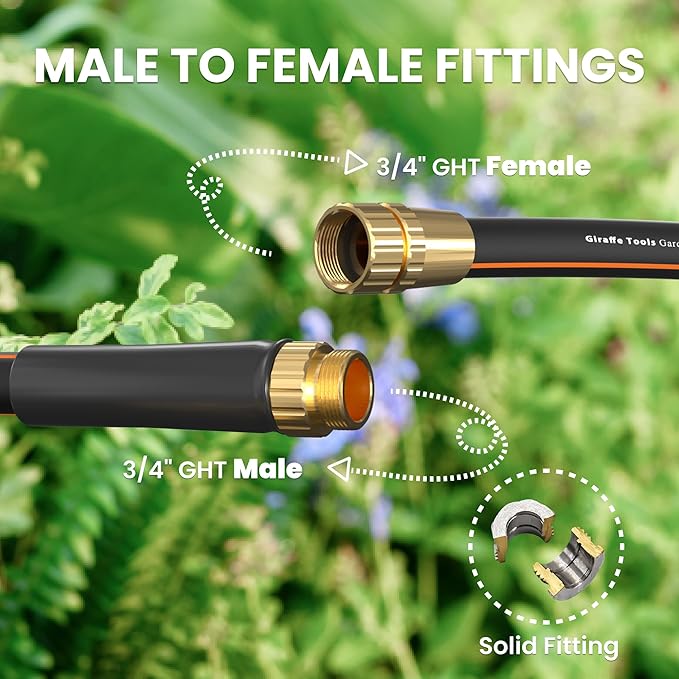 Giraffe Tools Garden Hose 100ft x 5/8", Water Hose Heavy Duty, Lightweight, Flexible Hybrid Hose, Male to Female Fittings