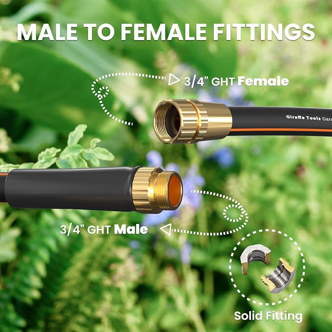 Giraffe Tools Garden Hose 25ft x 5/8'', Water Hose Heavy Duty, Flexible, Lightweight Hybrid Hose, Male to Female Fittings