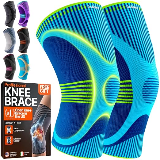 DR. BRACE Elite Compression Knee Brace for Women & Men, (2-Pack) Knee Support Compression Sleeve, Workout Sports Knee Braces for Meniscus Tear, ACL & Arthritis Pain Relief - Check Size Guide Video (Zeus, Medium)
