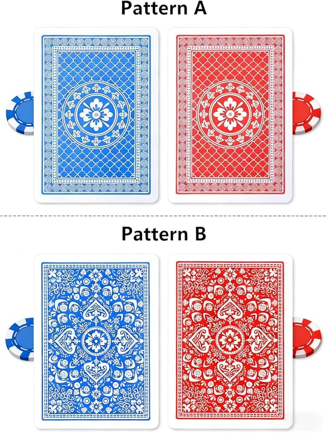 Teskyer 2 Deck Plastic Playing Cards, Large Index, Pattern A | Poker Size, Frosted Texture Back, Flexible Plastic Material, Smooth Shuffling, Seniors & Family Games