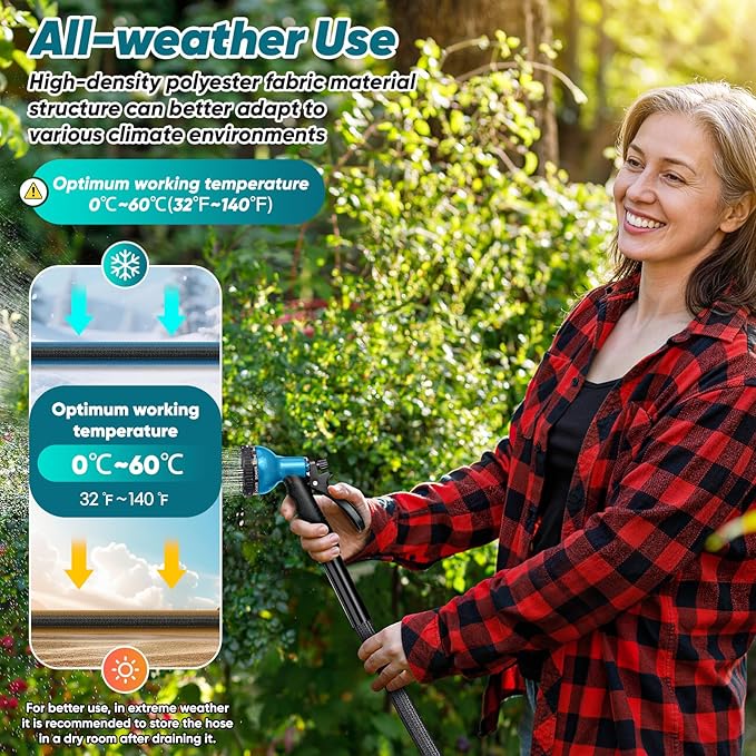 Garden Hose 100FT Non-Expanding, Lightweight Flexible Water Hose | Garden Hose With 10-Function Nozzle, Leak-Proof No-Knot, Easy to Carry, Wear-Resistant, Sturdy Water Hose for Outdoor Yard