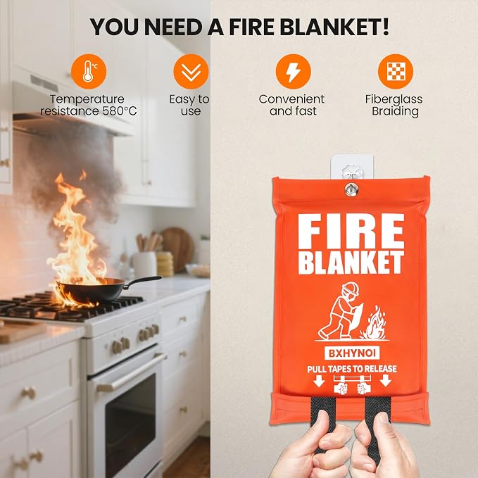 Fire Blanket for Kitchen and Home - 2 Pack 40"x 40" Emergency Fire Suppression Blanket Fiberglass Fabric for Survival Safety