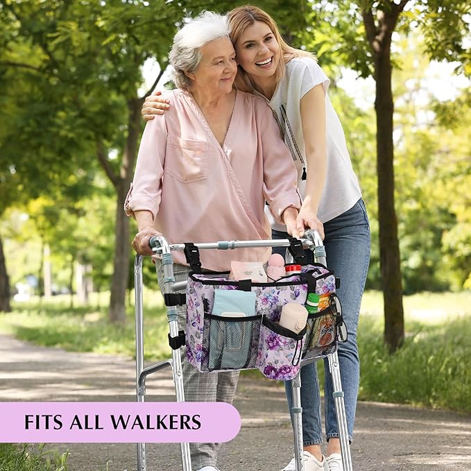 Walker Accessories for Folding Walker Seniors with Cup Holder Walker Bag Organizer Pouch Storage Buckle Carry Things