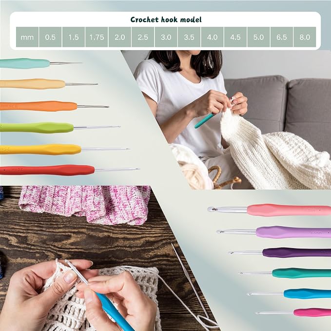 Yarniss Crochet Kits with Yarn,1120 Yards Soft Crochet Skeins, 12 Size Ergonomic Crochet Hooks with Portable Crochet Bag,Black