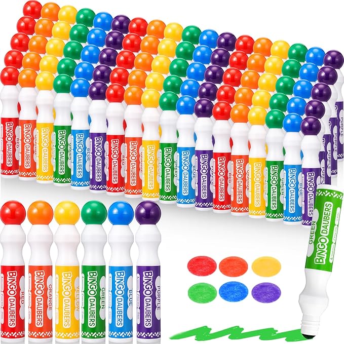 Crtiin 96 Pack Mixed Colors Set of Bingo Daubers Bingo Dabbers Dot Markers Bulk Paint Dotters Craft Ideal for Art and Crafts Painting Supplies Drawing Coloring Class Pre School Adult Gift (6 Colors)