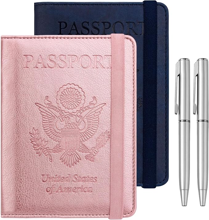 WALNEW Passport Holder for Travel, RFID Passport Cover Wallet for Women Men, PU Leather Passport Book Card Holder Case with Pen, Travelling Essentials for Flying | PU Leather Passport Cover Case with Pen Holder, Travel Must Haves Accessories, Passport ...