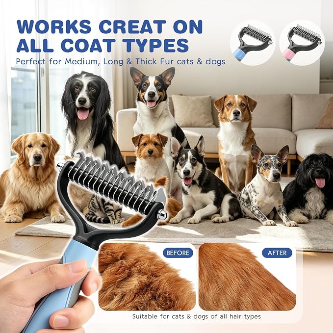 2PCS Pet Pro Grooming Dual-Sided Pet Pro Grooming Tool, Cat Brush Rake and Long Haired Dog Brushes, Pets Knotter Dogs and Cats for Grooming Hair Pets Tools