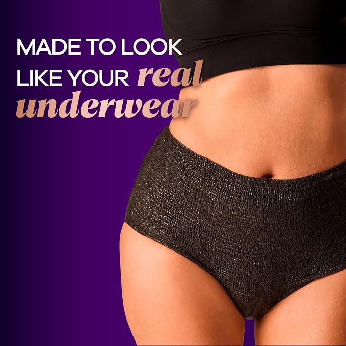 Always Discreet Boutique Incontinence and Postpartum Underwear for Women, Maximum Protection, Large, Black, 18 Count (Pack of 2)
