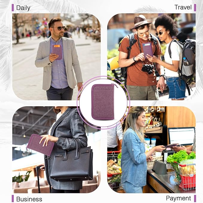 Single Passport Holder for Travel, RFID Travel Document Organizer for Women Waterproof Passport Wallet Men Portable Case for Cards, Boarding Pass, ID, Money, Tickets with Zipper