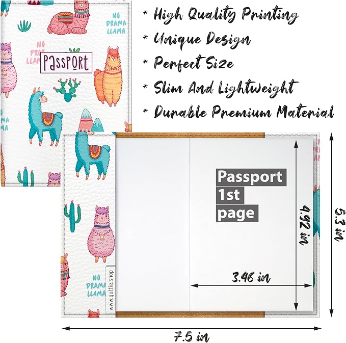Passport Cover for Kids, Women and Men, Cute Travel Passport Holder (Lama Pattern)