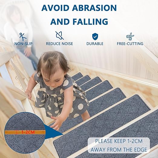 Stair Treads for Wooden Steps Indoor, 7 Pack 8" X 30" Non Slip Carpet Stair Treads with Reusable Adhesive for Kids Elders and Dogs, Surface Polyester TPR Backing Stair Rugs, Dark Grey
