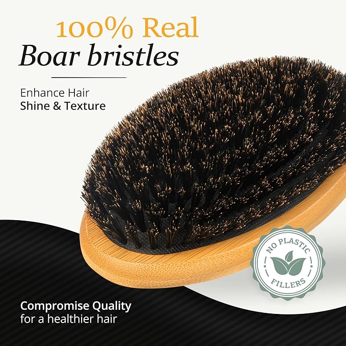 Belula 100% Boar Bristle Hair Brush Set for Men, Thin, Normal to Short Hair | Wooden comb, 2 palm brushes, travel bag, 100% organic bamboo and boar bristles, no nylon fillers, massages scalp, adds shine