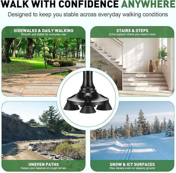 Walking Cane for Men & Women, Sturdy Walking Sticks for Seniors | Foldable, Adjustable, All Terrain Tips for Daily Use/Travel, Comfort Grip, Free Standing, Heavy-duty Aluminum, Black