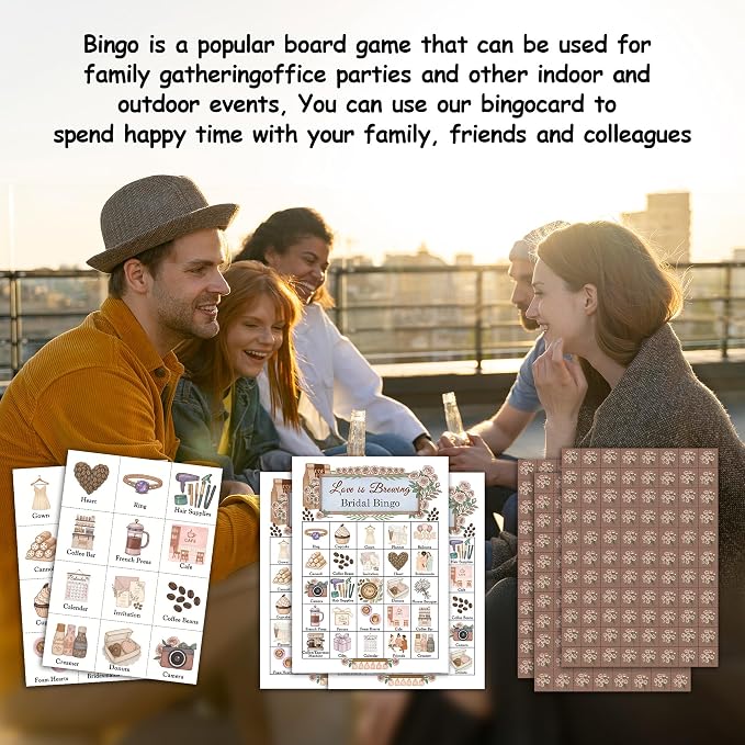 Bridal Shower Bingo Game Cards, Love in Brewing Bingo Set for Adults Large Group, Wedding Shower Bachelorette Party Decor, Coffee Floral Game Cards for Family Friends, 13