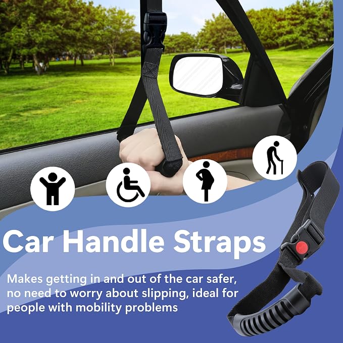 ecocstm Car Adjustable Grab Handles, Car Handle Strap Assist for Elderly | Car Door Handle, Safety Handle Portable Vehicle Support Grab Bar for Trucks, SUVs, Vans, Cars and ATVs (Black)