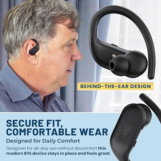 Rechargeable Bluetooth Hearing Aids for Seniors - Easy-to-Use Behind the Ear Sound Amplifier with Automatic Noise Cancelling - BTE Hearing Loss Aids for Adults Men & Women w/LED Charging Case