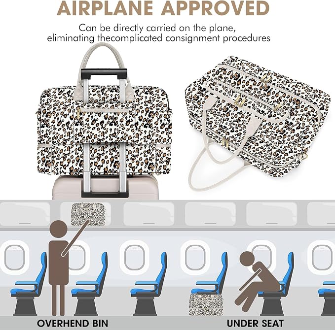 Travel Duffle Bag Weekender for Women - Carry-On Overnight Personal Item Bag with Shoe Compartment & Wet Pocket Large Weekend Tote Bags with Toiletry Hospital Bags for Labor and Delivery
