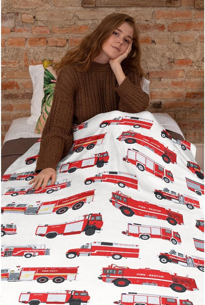Fire Truck Blanket Gifts for Truck Lover 80 x 60 Inch for Adult,Red Truck Fannel Fleece Throw Blanket Super Soft Throws Blanket for Bed Couch Sofa