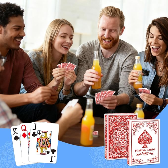 Playing Cards, Deck of Cards, Poker Cards, Jumbo Poker Size Large Print Playing Cards for Adults Seniors, Card Games for Family Game Night Table Games Magic Casino Theme Party (Red)