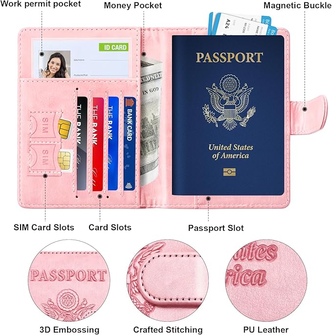 Herain Passport Holder for Travel Essentials, 2 Pcs Passport Cover Wallet Case Travel Gifts Women Men Family, RFID Passports Book Card Holders Travels Cruise Accessories Must Haves