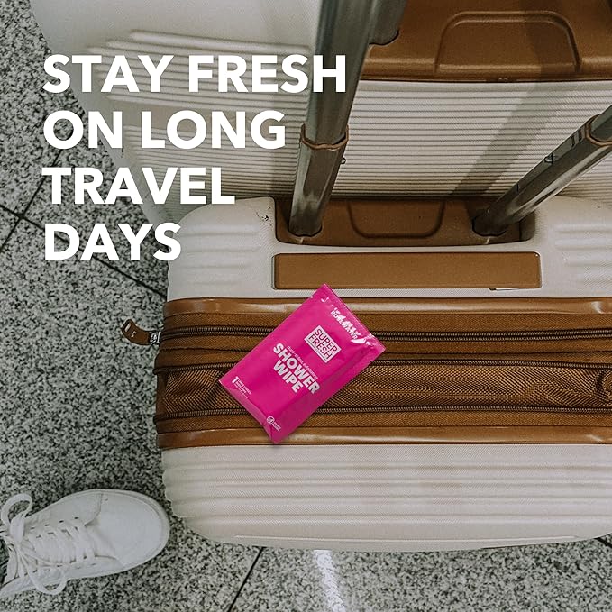 Super Fresh Shower Wipes Large RoseWater Body Wipes for No Rinse Bathing Personal Hygiene Gym Travel or Camping Enriched with Aloe and Vitamin E 20 Individually Wrapped Disposable Sheets