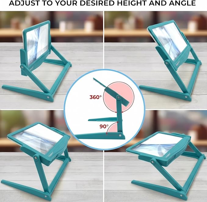 MAGNIPROS 5X Rechargeable LED Page Magnifier with Foldable Stand, Hands-Free Lighted Magnifier with 3 Color Modes, Anti-Glare Lens for Reading Small Print, Low Vision, Seniors, Crafts