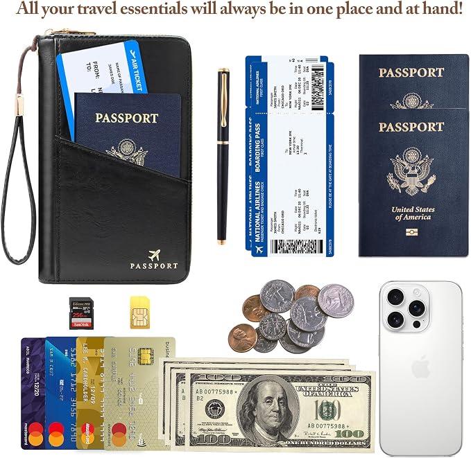 Family Passport Holder for Travel Women and Men RFID Passport Holder with Zipper Passport Case Passport cover Passport Wallet Travel Essentials and Accessories(1-2, Black)